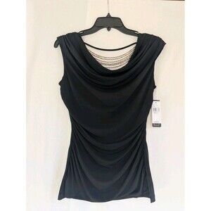 A. Byer Blouse Top Womens Sz S Black Beaded Back Polyester Spandex NWT